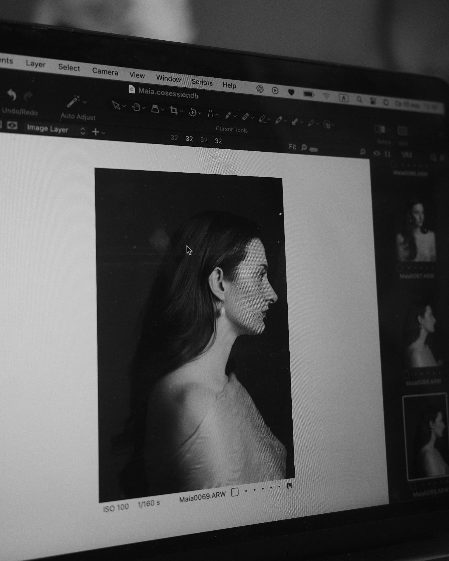 A portrait from the session on the editing screen